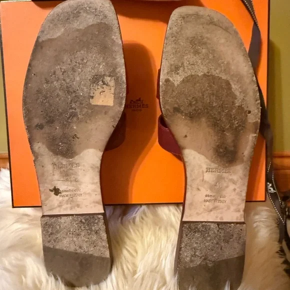 AUTHENTIC❗️Hermes Rouge H Oran Sandal - Picture 11 of 13